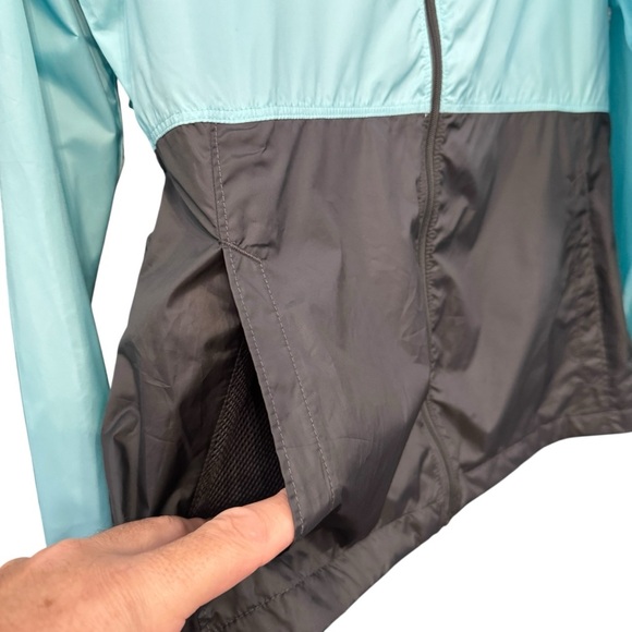 Columbia Aqua Blue Gray Windbreaker Jacket Hooded Zip Medium - Picture 2 of 8